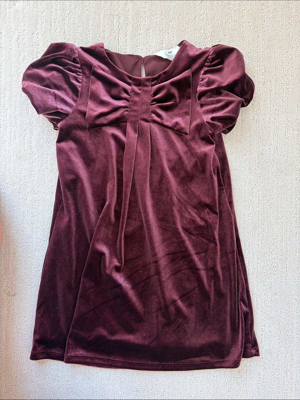 H&M Velvet Puff-Sleeve Dress in Burgundy
